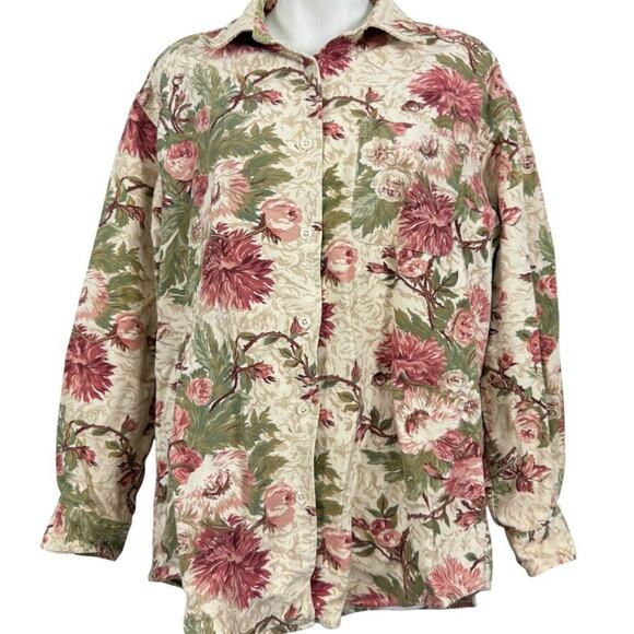 Eddie Bauer Vintage Flannel Thick Cotton Floral Button Up Shirt Top Womens sz M - Picture 1 of 16